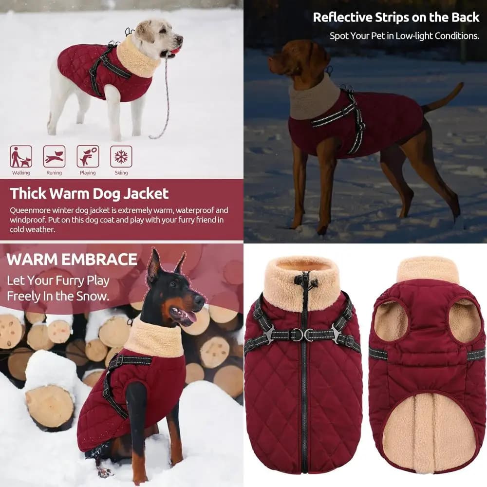 Cappotti per Cani Extra Large con Imbracatura Integrata, in Pile Spesso, Impermeabili e Antivento per Razze Grandi in Clima Freddo, Taglia 3XL