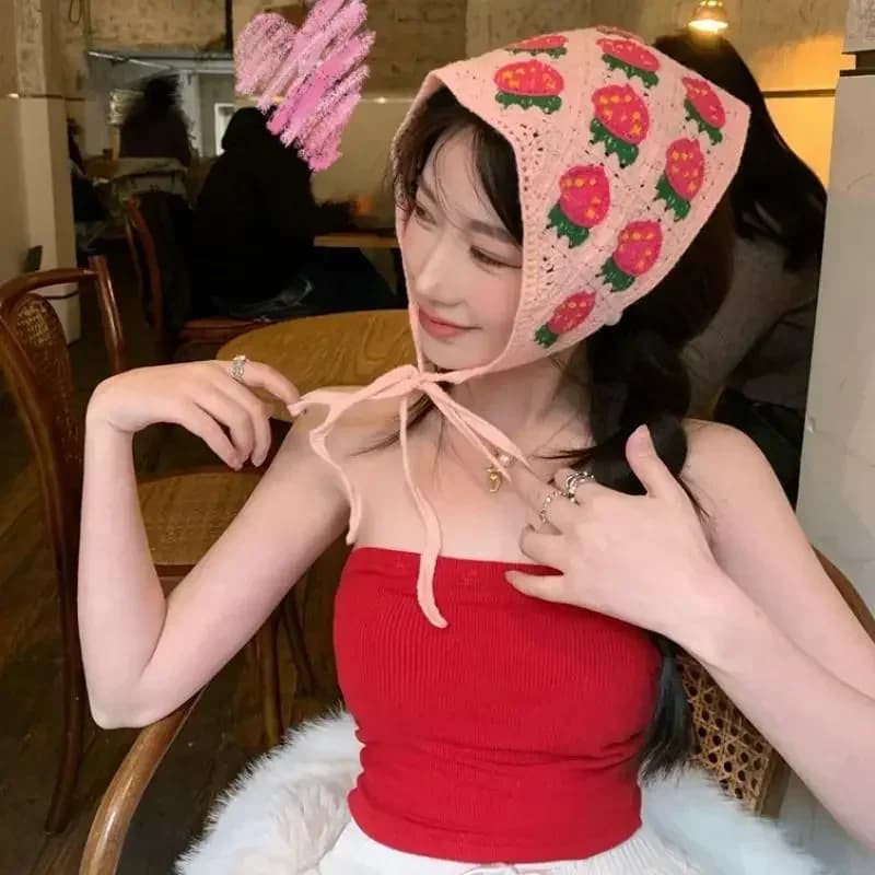 Asciugamano per capelli coreano dolce e carino all'uncinetto con triangolo cavo, per donna, primavera ed estate, sciarpa per capelli da viaggio fatta a mano
