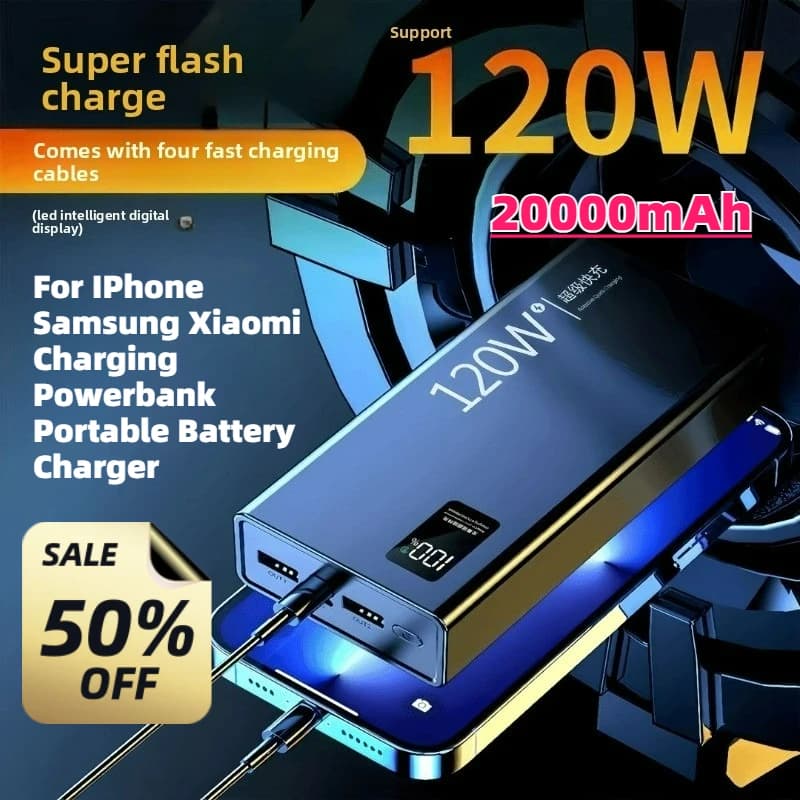 Hot Fast High Capacity New 20000mAh 120W Power Bank for IPhone Samsung Xiaomi Charging Powerbank Portable Battery Charger
