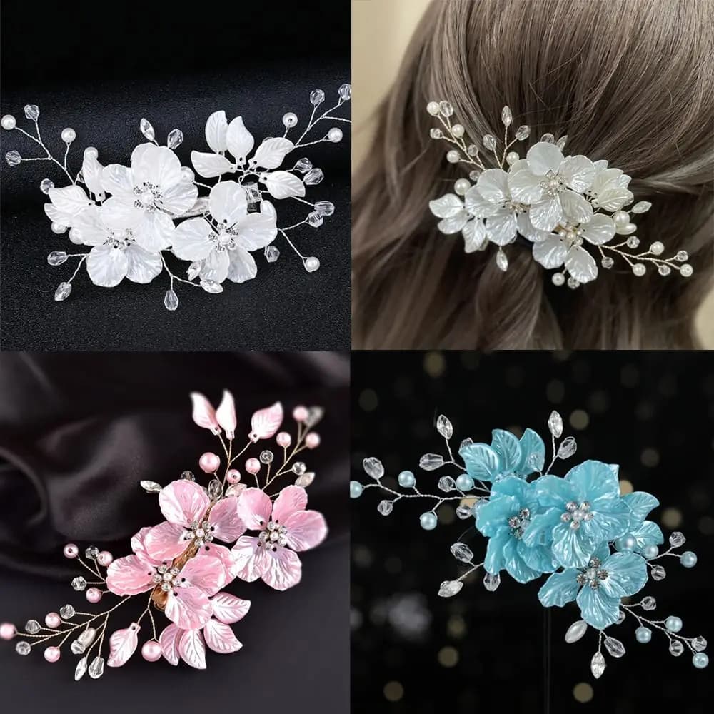 Fermaglio per Capelli con Gioielli Preziosi, Cristalli e Perle a Forma di Fiore, Elegante e Bellissimo, Accessori per Capelli da Sposa, Tiara per Damigelle, Accessori per Capelli da Matrimonio