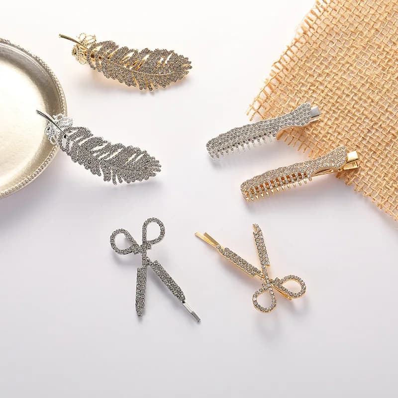 Fermaglio per capelli a forma di forbici, fermaglio per capelli con strass, per donne, ragazze, accessori per capelli, decorazioni