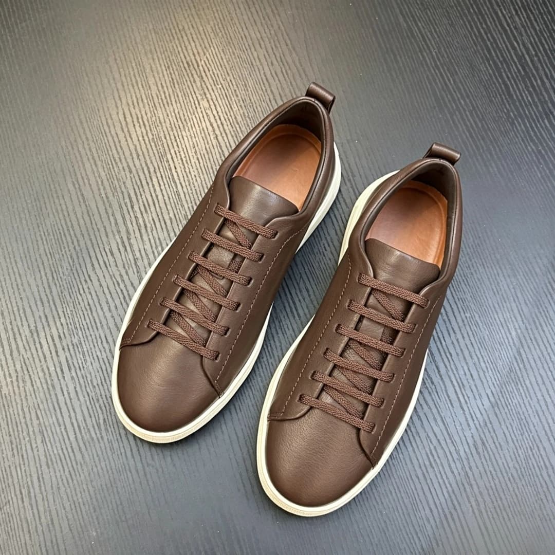 Holiday Gifts Luxury Brand Men's Shoes Handmade Loafers Genuine Leather Causul Sneakers Comfortable Lace‑up Flat Skate Footwear