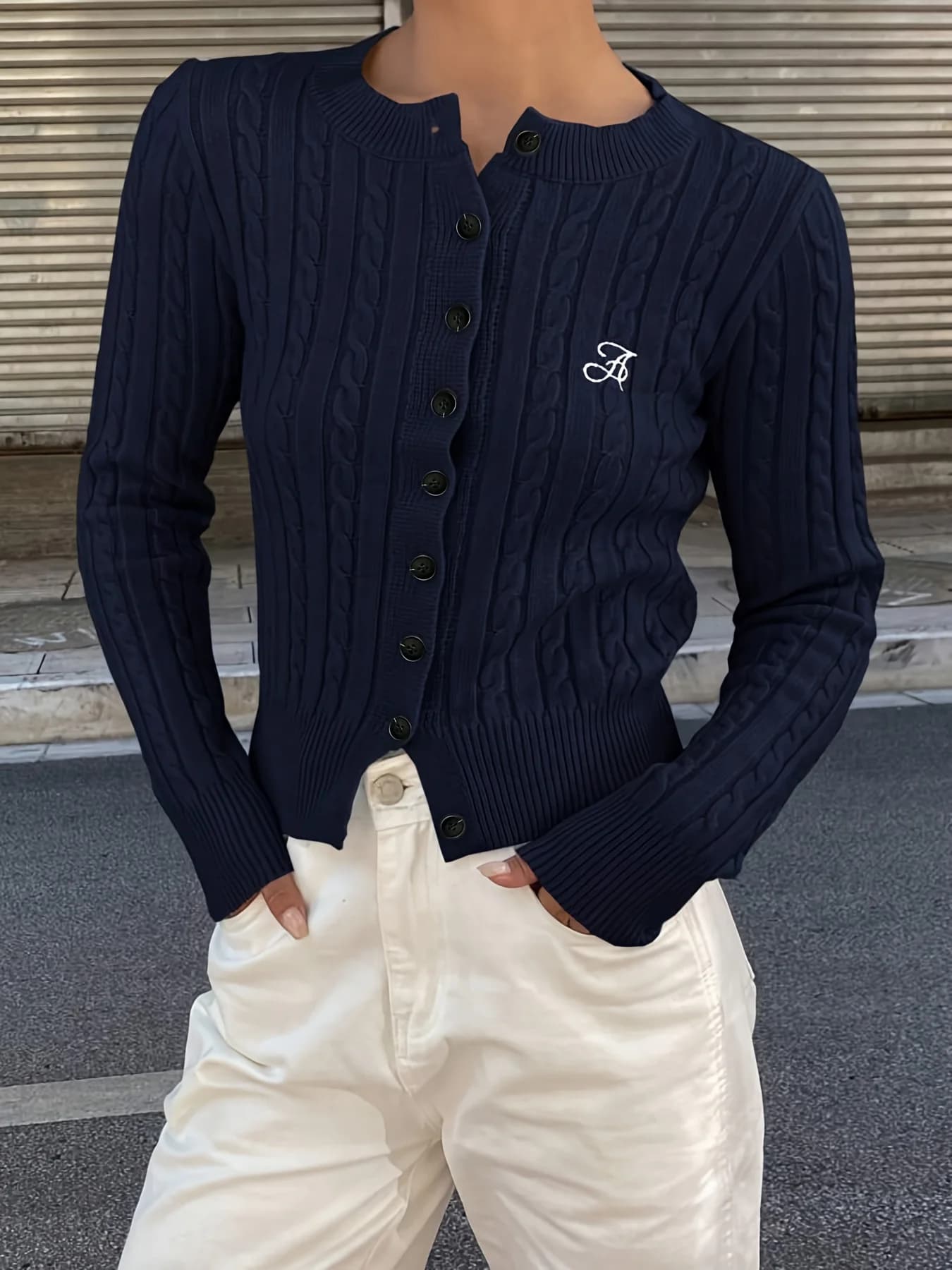 Spring and Autumn Style Fried Dough Twists Pattern embroidery Fitted Knitwear, Round Neck Twisted Sweater Casual Cardigan