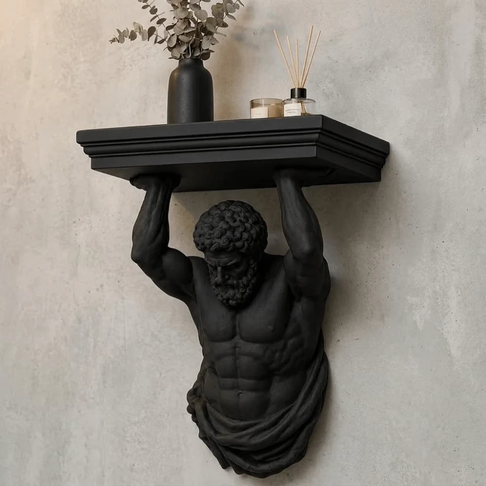 3D Printed Atlas Wall Shelf Plastic Decorative Atlas Statue Wall Bracket Wall Display Shelf Greek God Wall Mount Shelf