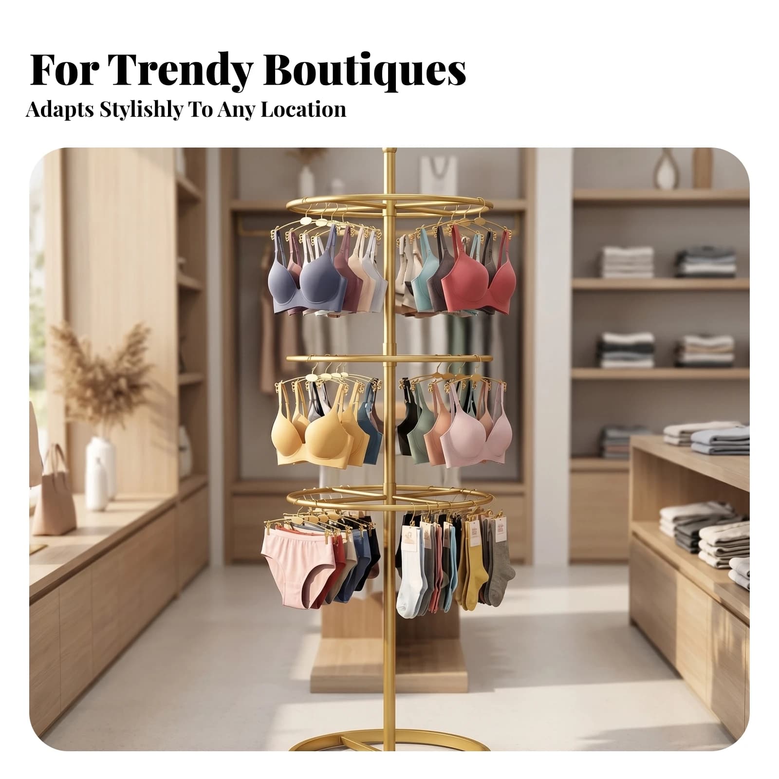 Underwear Display Rack 360° Rotating Sturdy Three-Tier Rotating Display Rack
