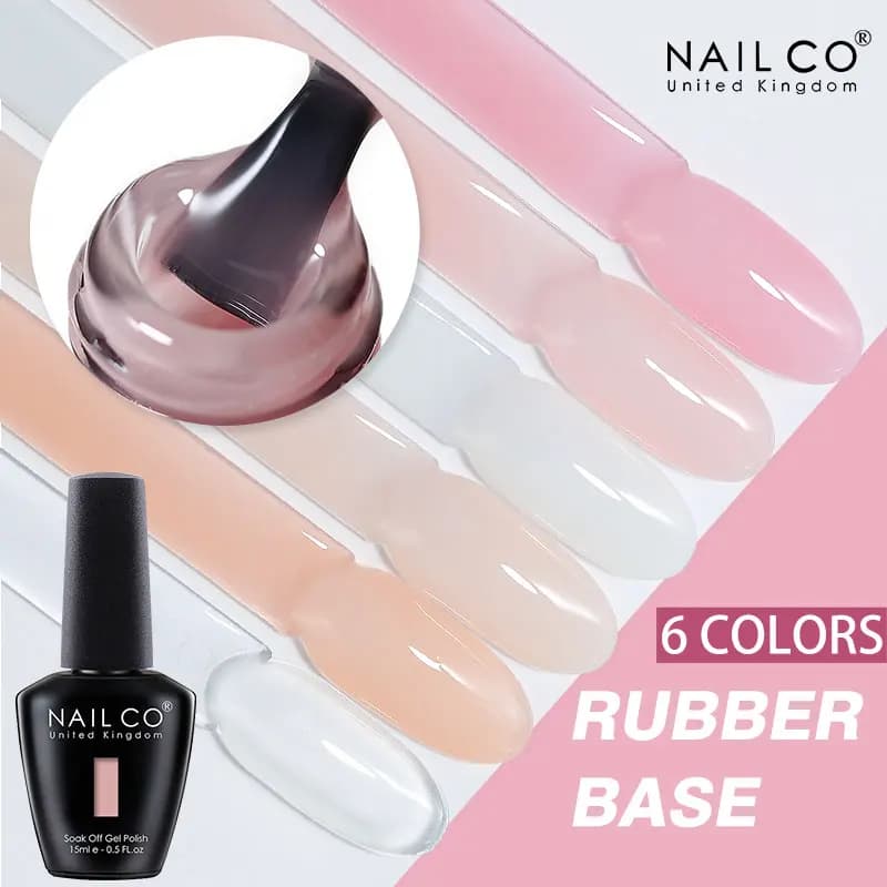 NAILCO Base in Gomma Smalto Gelatina Rosa Lattea Bianco Beige 6 Colori Bottiglia di Vetro Gel Vernice Manicure Gel Semi Permanente per Nail Art