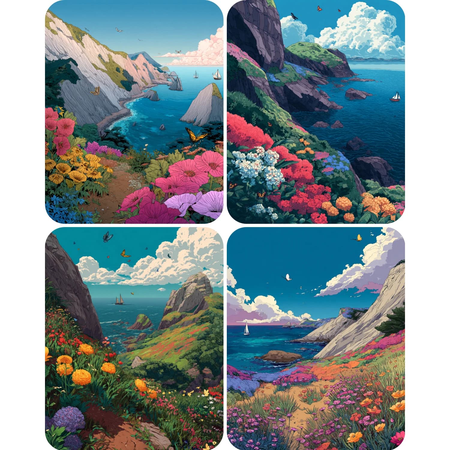 Hand Paint Flowers on the seaside cliffs Painting By Numbers Kit DIY Acrylic Artwork Canvas Art Gift Home