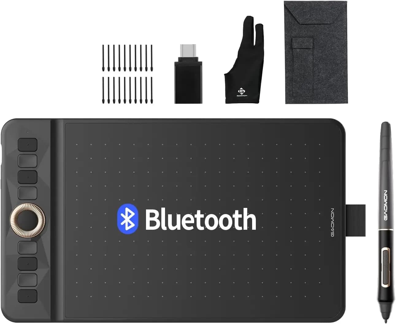 Tavoletta grafica Bluetooth da 8x5 pollici con 16384 livelli di pressione, Type-C, tasti di scelta rapida, per Windows Android Mac