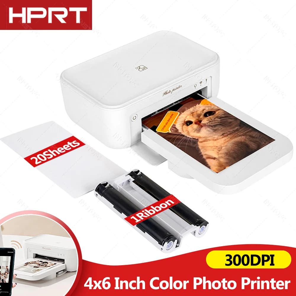Stampante fotografica a colori da 300 dpi Wifi Trasferimento di sublimazione da 4x6 pollici Creatore di stampa wireless Bluetooth con nastro e carte fotografiche a colori