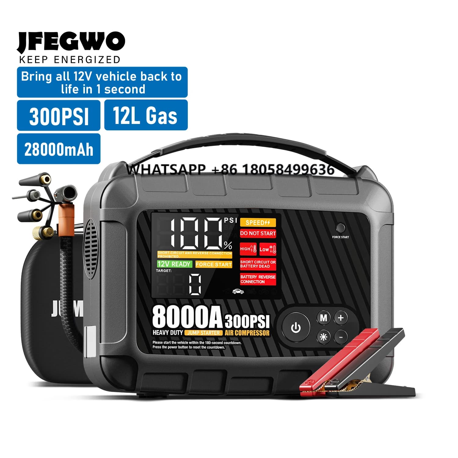 8000A Power Bank Jump Start 300psi Jumper Starter 12v Batteria per auto Booster Avvio di emergenza per auto con compressore della pompa d'aria