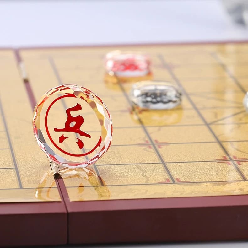 Gioco da tavolo pieghevole per scacchi cinesi in cristallo di vetro Set strategico Puzzle Xiangqi Dama Gioco da tavolo regalo di intrattenimento portatile