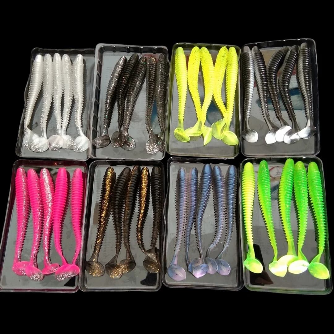 Swolfy 40pz Esche Morbide a Coda a T 100mm 4.3g, Esche Artificiali Shad Worm, Swimbait, Wobbler, Esche Morbide in Silicone per la Pesca Sportiva
