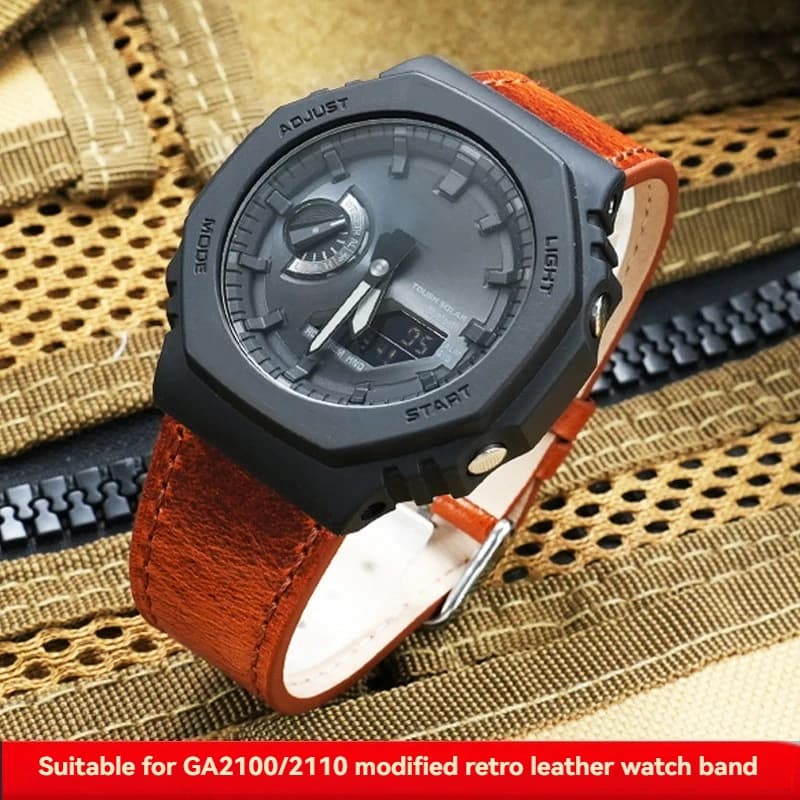 High quality Vintage leather strap for Casio Octagonal Oak GA2100/2110 GM-2100 Modified Cowhide Watch Band Men's Wristband 16mm