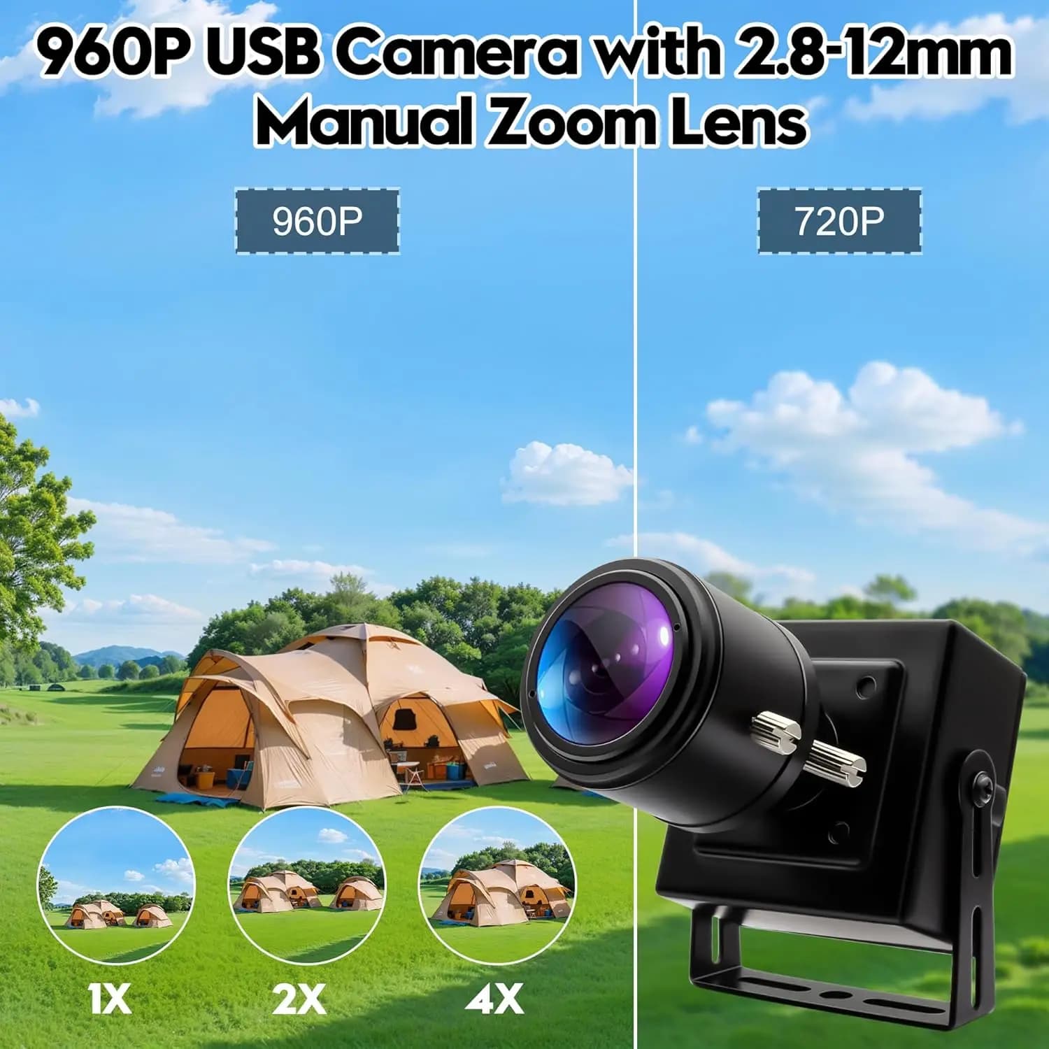 ELP 960P Low Light USB Camera AR0130 HD 1.3MP Low Illumination 0.01Lux Mini Security Webcam with 4X 2.8-12mm Varifocal Lens