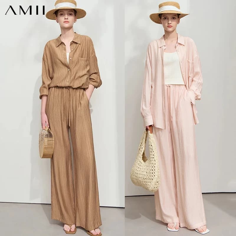 AMII Minimalism Women's Shirt 2025 Autumn New Trousers Wide Casual Shirt Sold separately Long pants straight wide leg 12511048