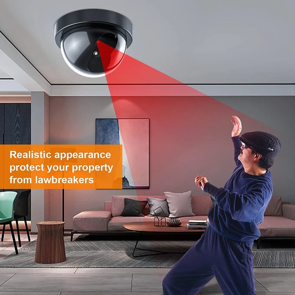 Telecamera di sicurezza fittizia, telecamera finta con luce LED rossa, sistema di sorveglianza wireless realistico per la casa e l'esterno, confezione da 4