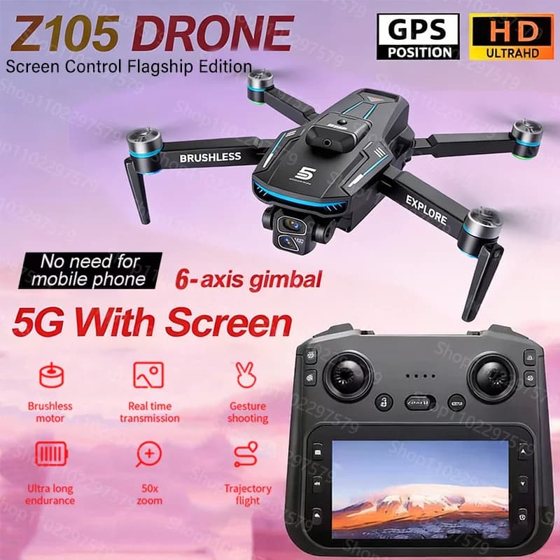 Drone GPS Z105 2026 con Doppia Fotocamera, WiFi 5G, Flusso Ottico, Fotografia Aerea 8K, Quadricottero Brushless, Regalo per Bambini e Adulti