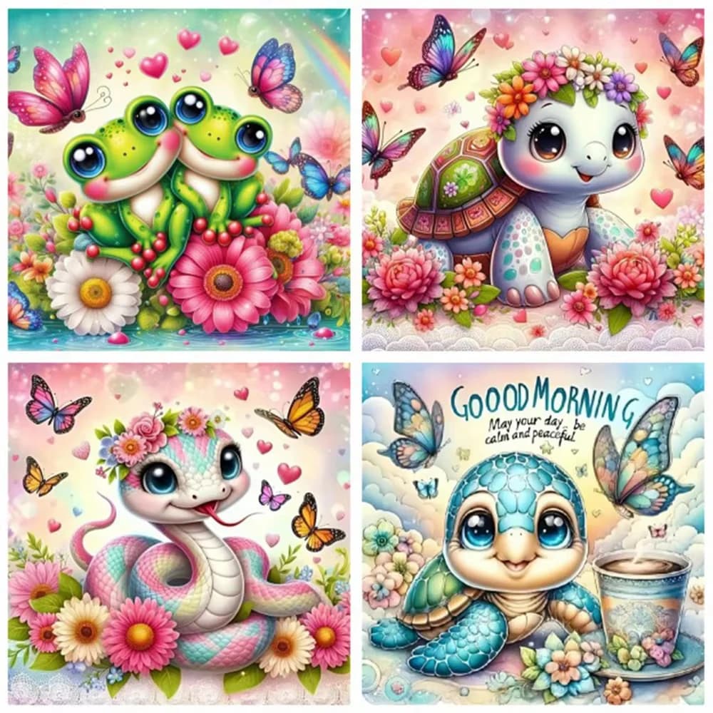 Kawaii Reptile Diamond Painting Frog Turtle Snake Floral Butterfly Home Decoration 5D DIY Art New Arrivals
