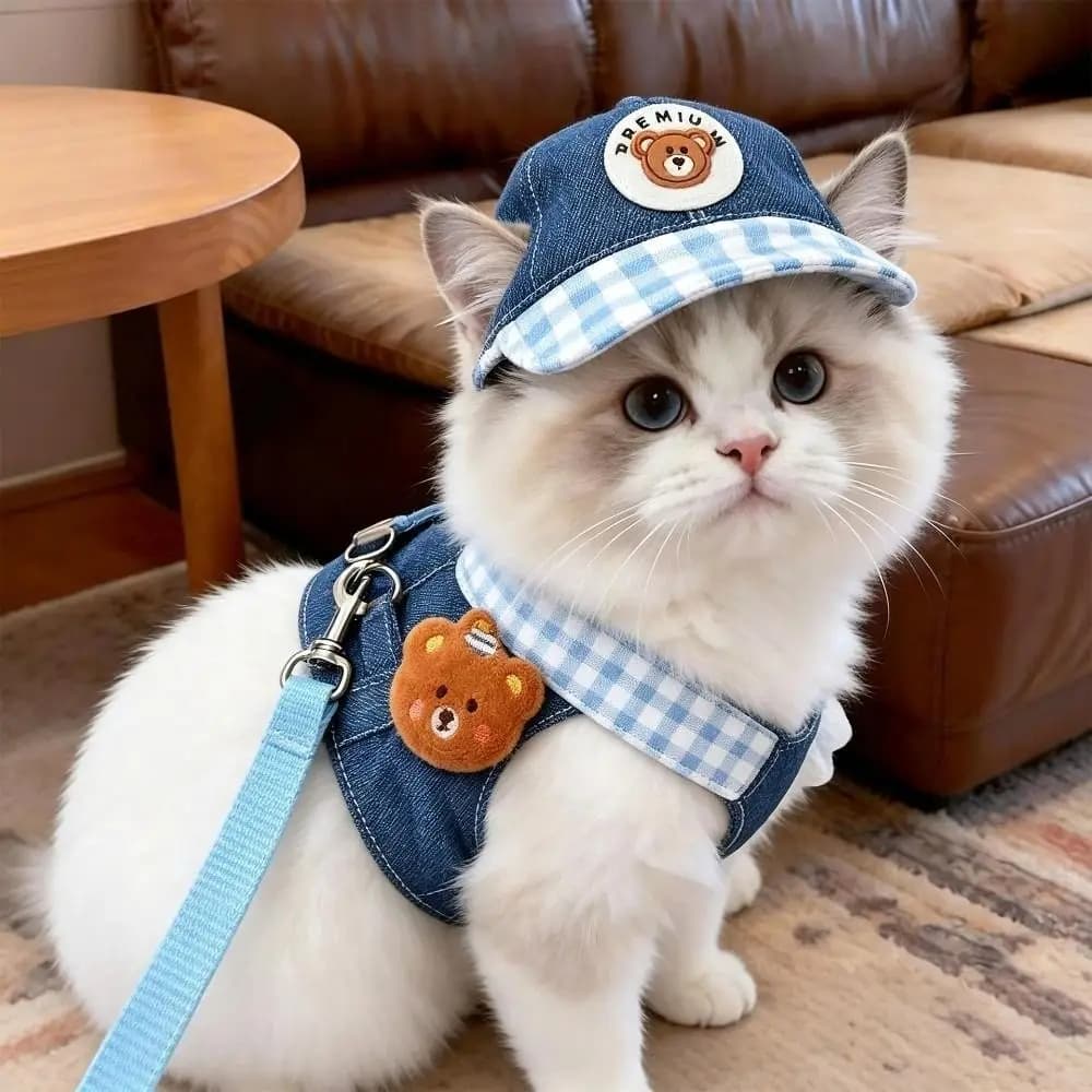 Pet Supplies Breathable Pet Harness Leash Set Adjustable Comfortable Dog Walking Vest with Hat Cute Cartoon Pet Set Training