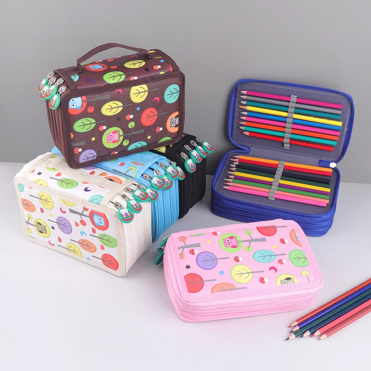 4 Layer Owl Pencil Case Handle,72 Slots Large Capacity Art Pencil Pouch for School Supplies,Multi Compartment Pen Organizer