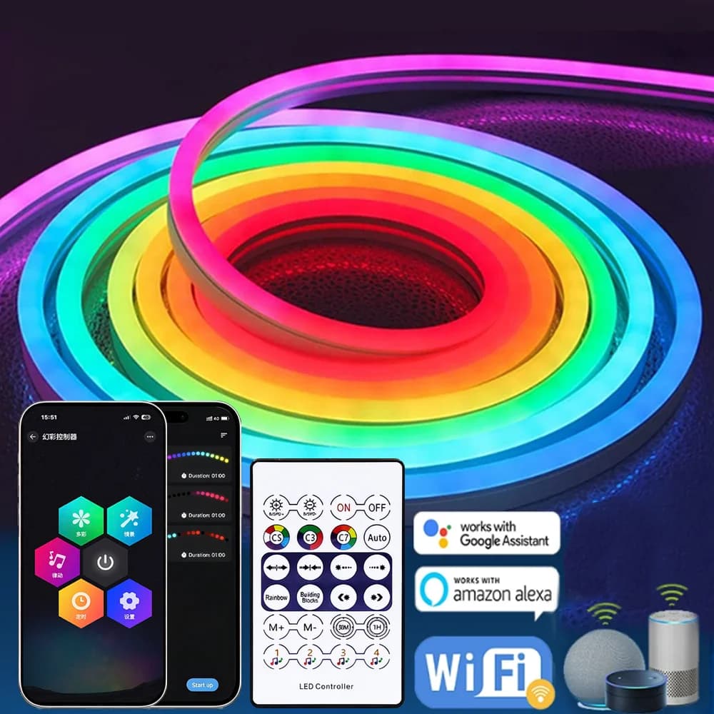 Strisce LED RGB USB 5V 1M 2M 3M 4M 5M, Nastro Neon RGBIC con App Bluetooth e Telecomando per Decorazioni Luminose