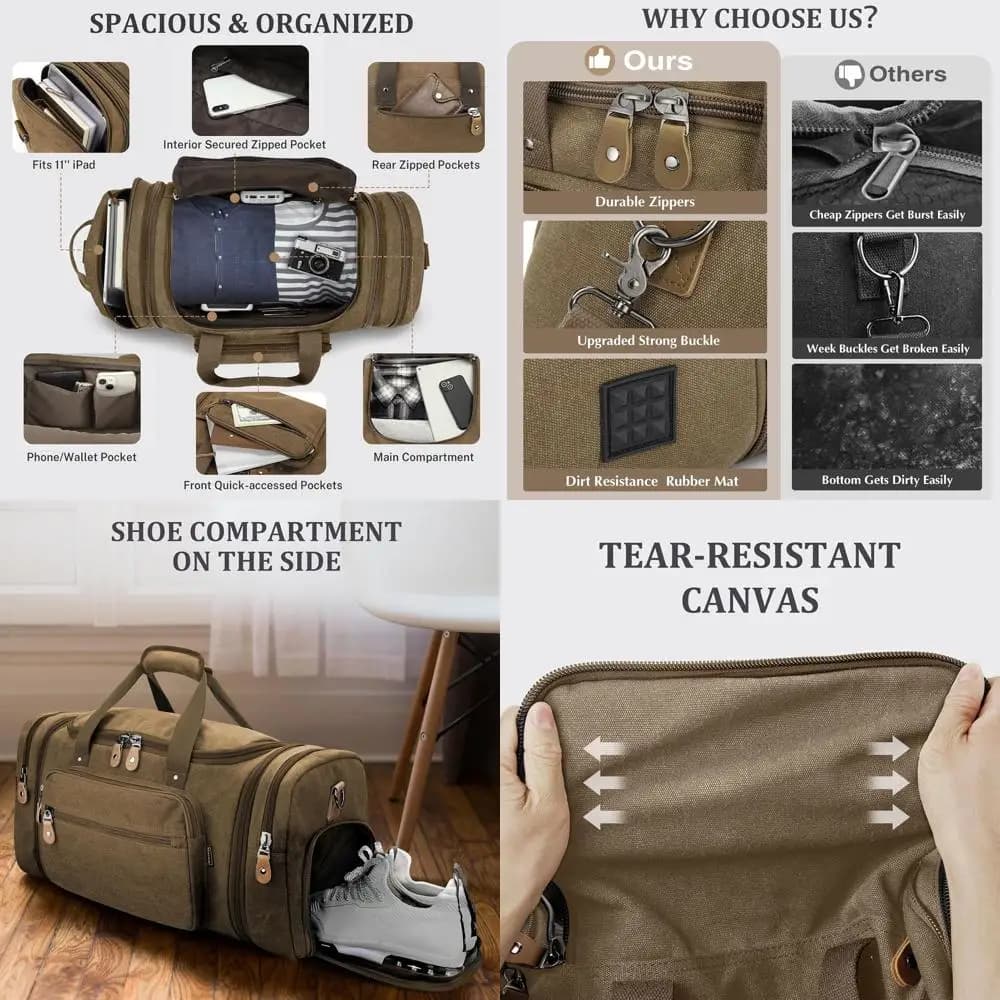 Borsa da Viaggio 60L Multiuso per Pernottamenti e Weekend con Scomparto per Scarpe