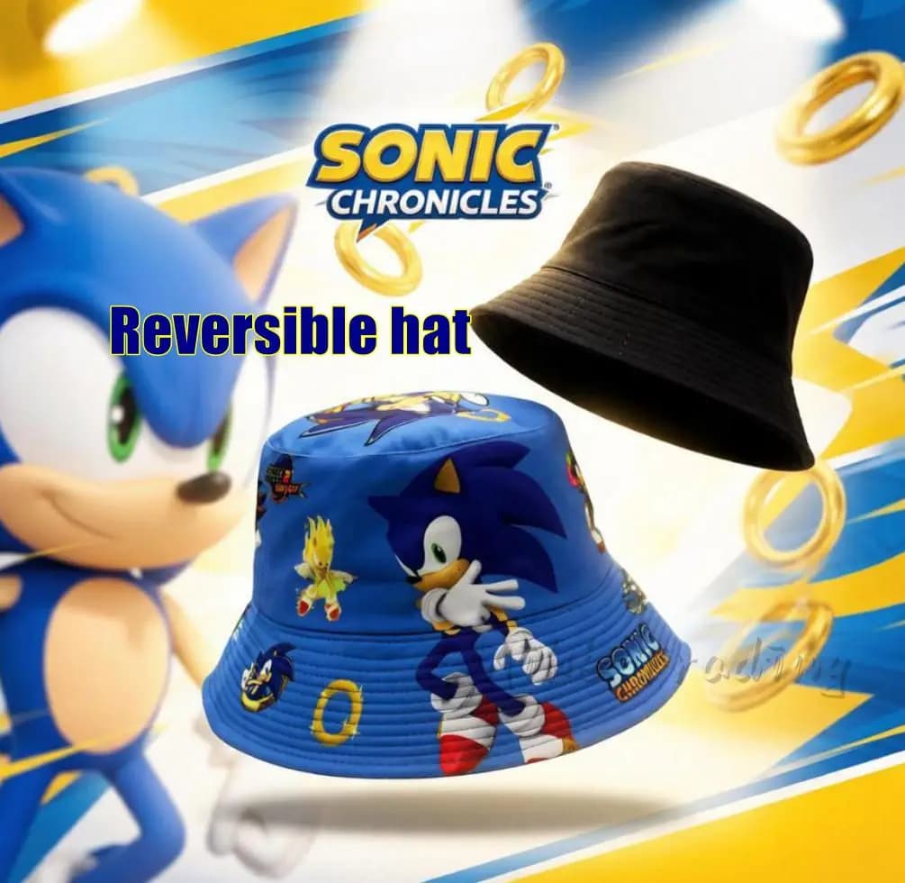 Cappello da Pescatore Sonic da 54 cm con Stampa Anime, Cappello a Tesa Larga con Coda di Riccio Blu e Amy Shadow per Ragazzi, Ragazze e Bambini, Cappello da Sole, Regalo