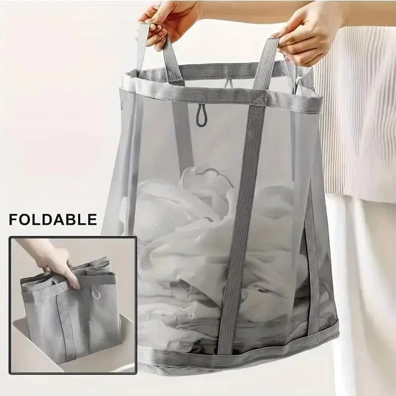 Mesh Laundry Basket, Foldable Dirty Clothes Storage Bag with Handle, Portable Independent Laundry Hamper, Suitable for Bedroom