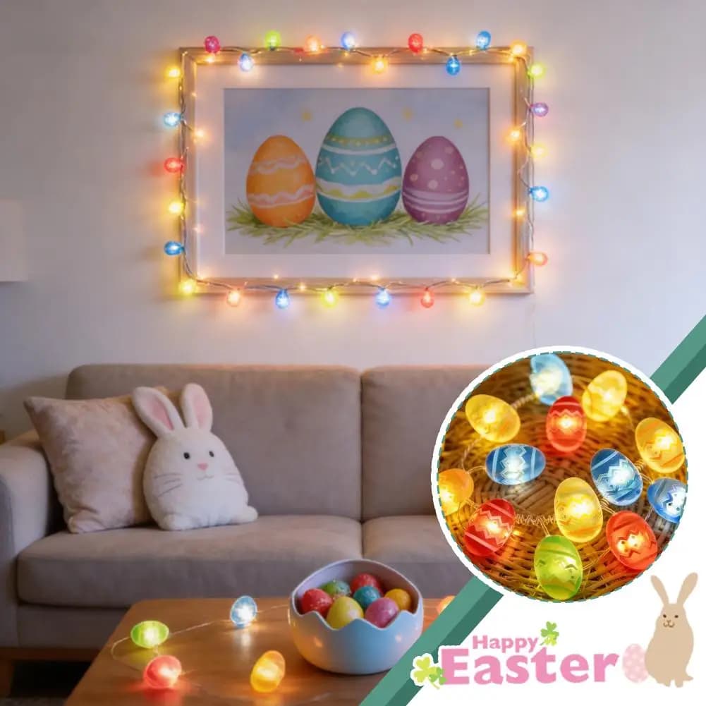 Luci a stringa decorative pasquali da 2M con 20 LED, alimentate a batteria, con filo di rame, a tema coniglietto, carota e uovo, per feste e decorazioni festive
