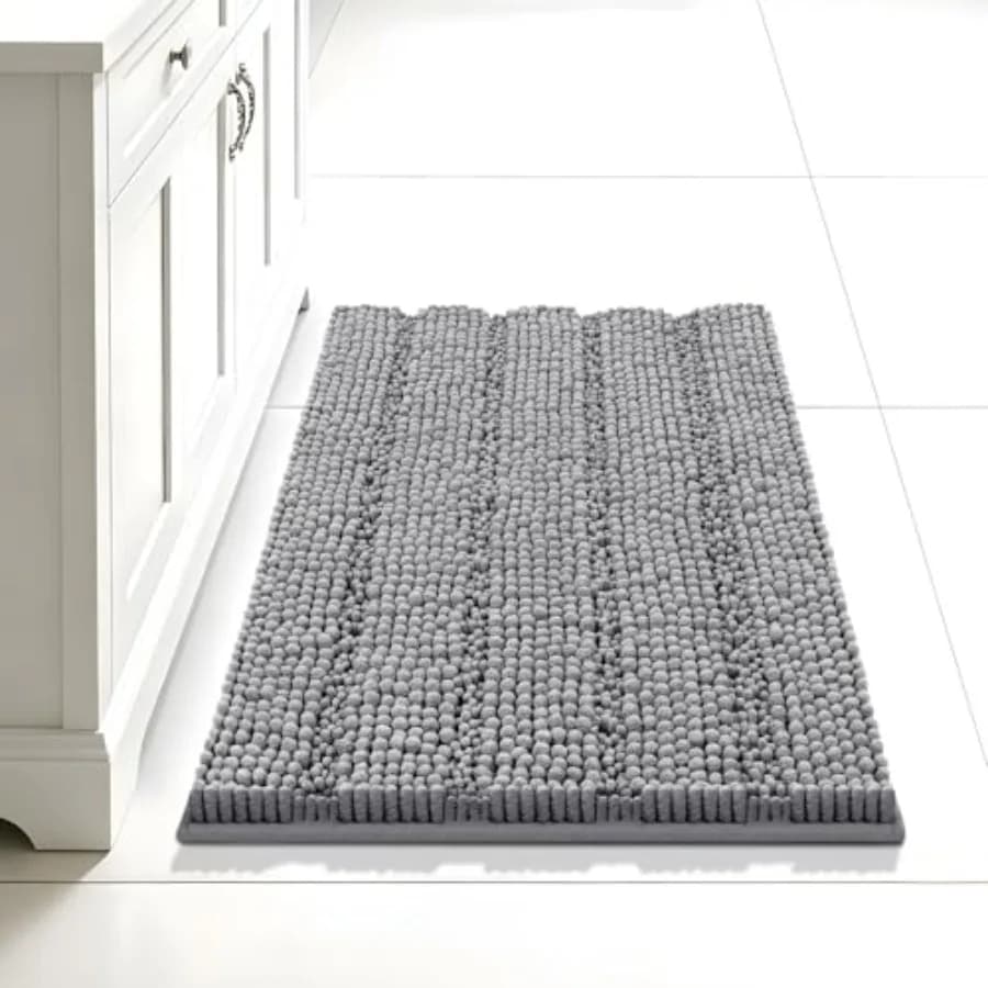 24"×17" Chenille Bath Mat Non-Slip with Backing Bath Rug Ultra-Absorbent and Machine Washable Bathroom Mat Quick-Dry Design. Id