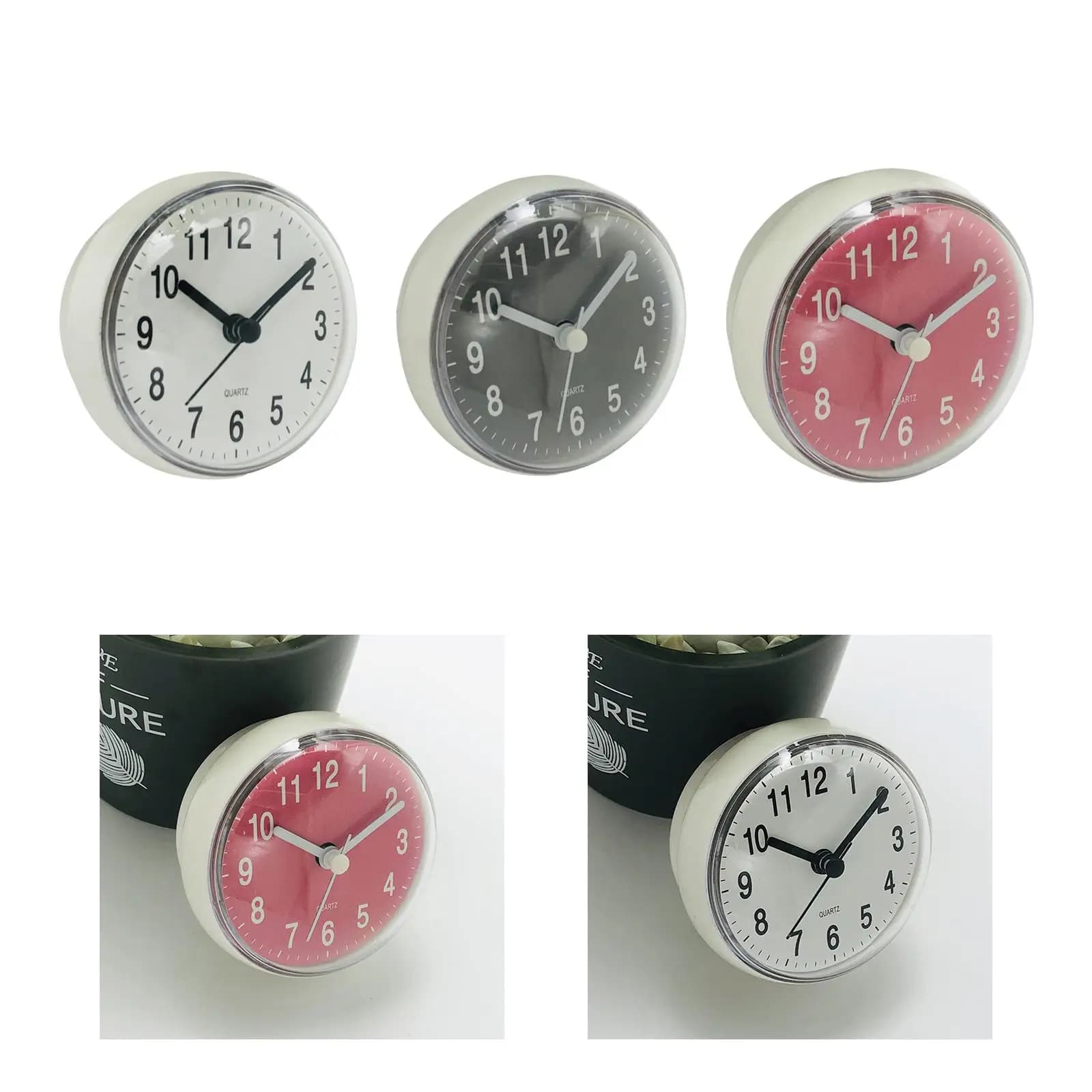 Orologio da Parete Adesivo Impermeabile, Mini Orologio al Quarzo per Uso in Bagno, Specchio o Piastrelle