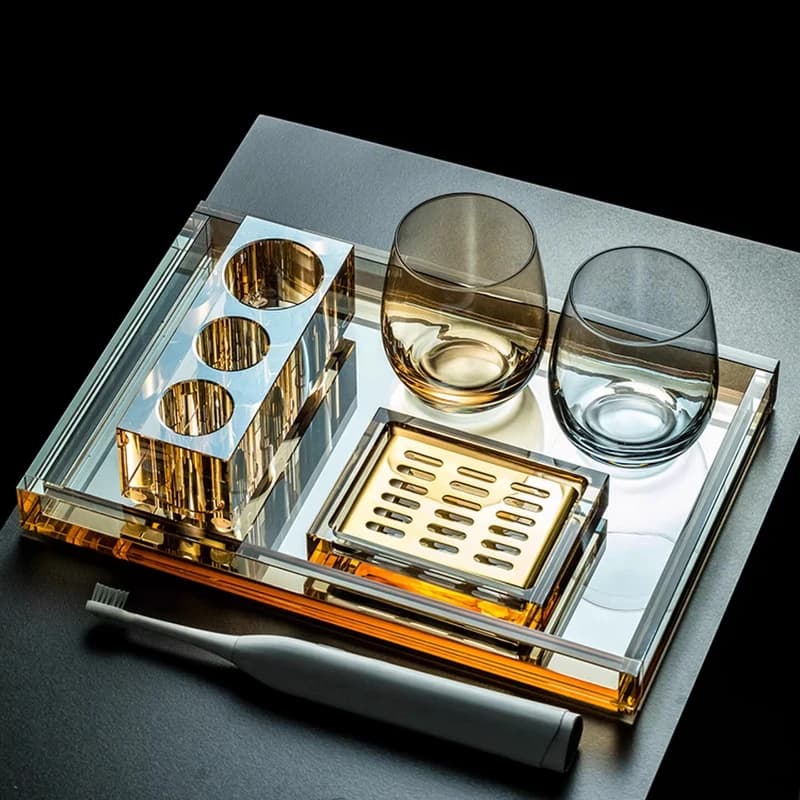Crystal Electric Brush Holder - Luxury Organizer for Bathroom with Bath Tray, Spazzolino Set and Pair Glasses