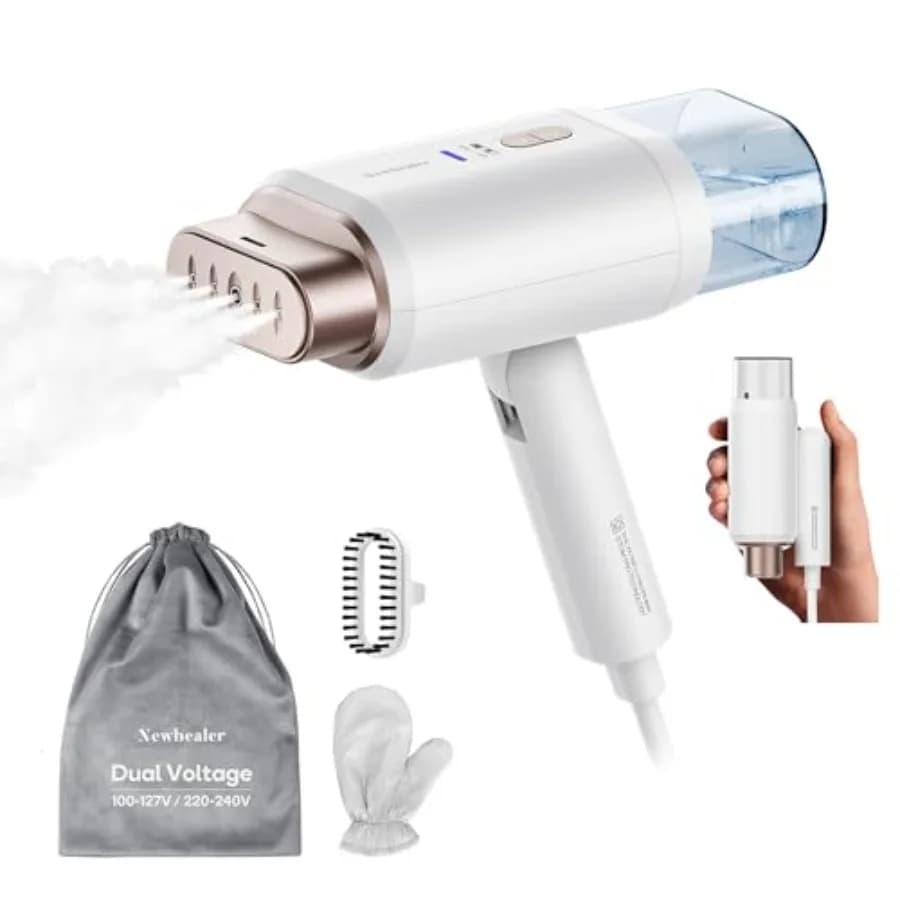 Vaporizzatore Professionale da Viaggio per Affari 1200W Alta Potenza Doppia Tensione 100-240V Riscaldamento Rapido in 20s per Vestiti Orizzontale e Verticale