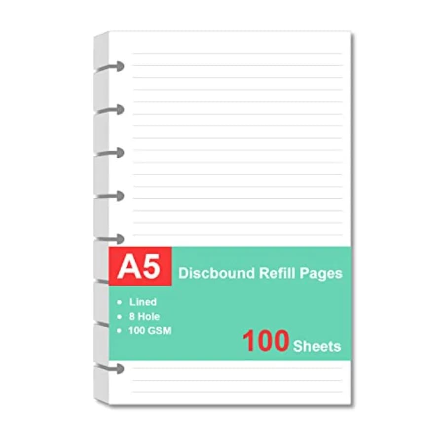 Junior Size Refills Paper, A5 Loose Leaf Paper for TUL Custom Note-Taking System Discbound Notebook Planner Inserts, White, Tot