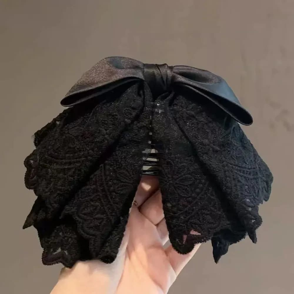 Bowknot Bow Ponytail Hair Grip Embroidered Mesh Vintage French Lace Hair Clip Elegant Temperament Satin Hair Accessories Wedding