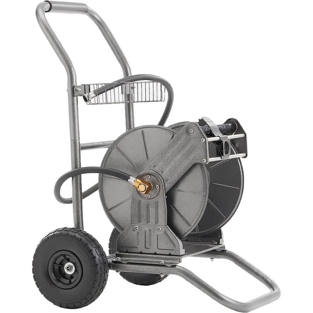 Portable Heavy-Duty Metal Garden Hose Cart, 200-250ft Capacity, Outdoor Mobile Water Hose Storage