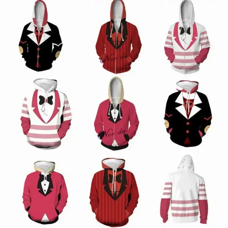 2025 Halloween Cosplay Movie TV Hazbin Hotel Costume Alastor Mimzy Dust Angel Cosplay Anime Hoodie Sweatshirt Jacket Coat Men