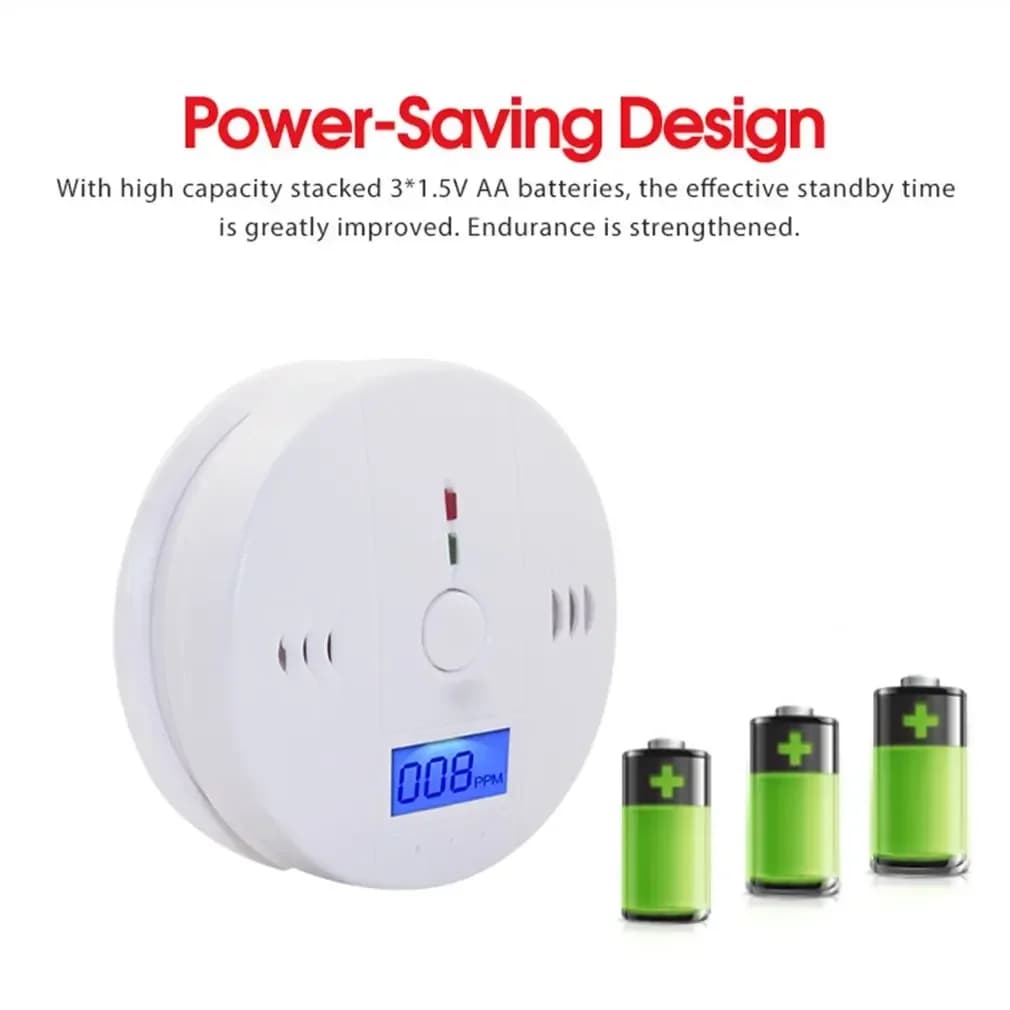 HOMEFISH Digital CO Gas Monitor Alarm Detector Audible and Visual Alarm Battery Powered Portable CO Detector for Home Warehouse
