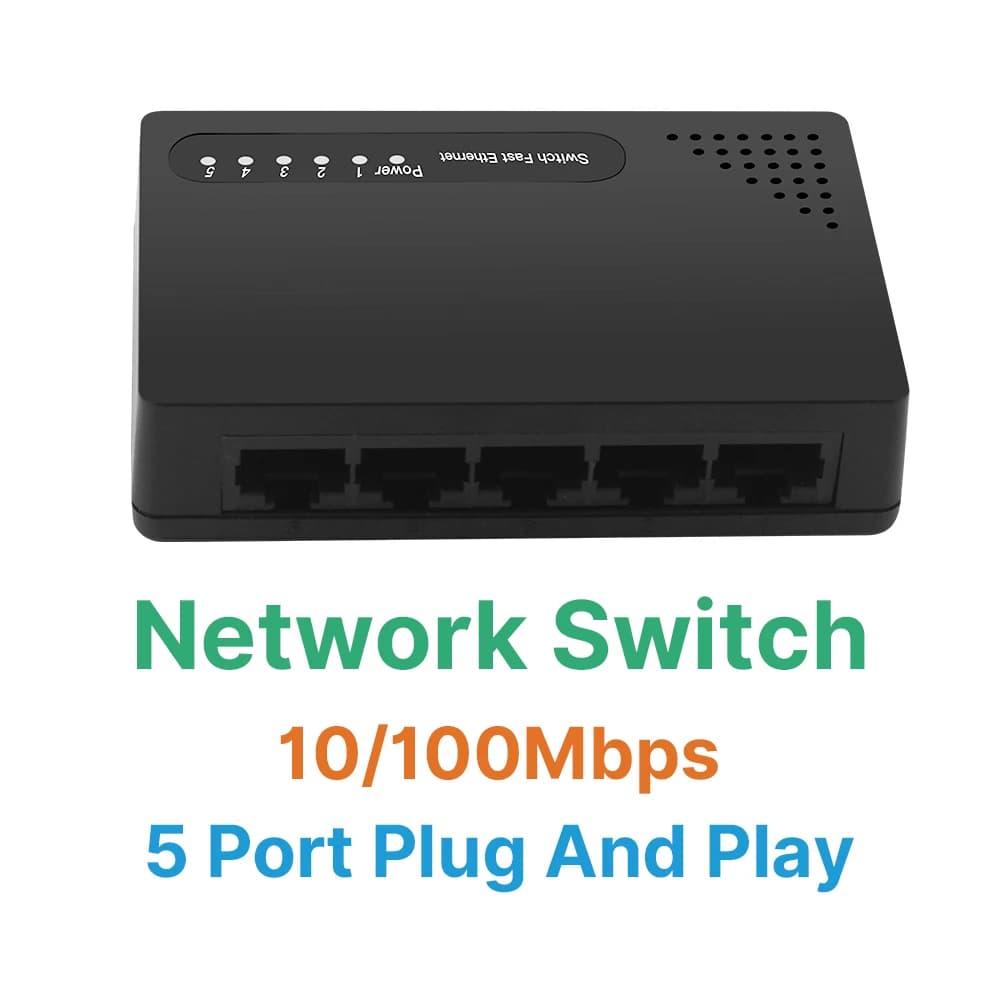 Splitter switch di rete a 5 porte, adattatore di rete Ethernet RJ45 da 100 M per casa e ufficio, presa EU/US