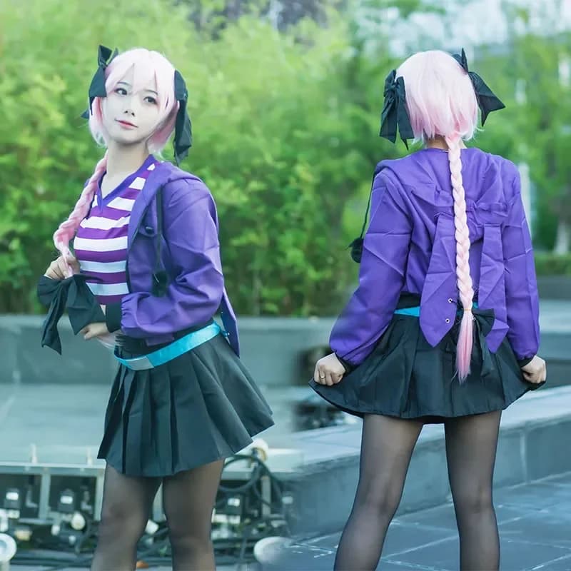 Costume Cosplay Anime Fate/Apocrypha Astolfo: Giacca e Gonna con Orecchie di Coniglio Viola, Set Uniforme Sportiva per Donna e Ragazze