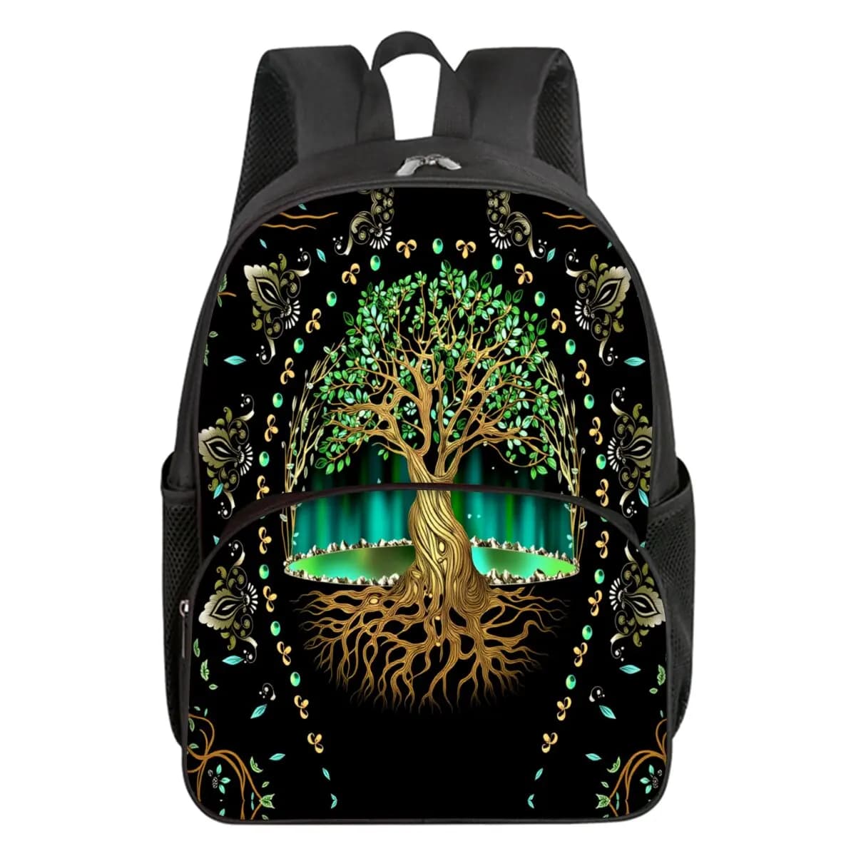 Tree Of Life Print School Backpack for Boys/Girls Best Gift Waterproof 2D Flat Cartoon Round Front Pocket Bag for Children