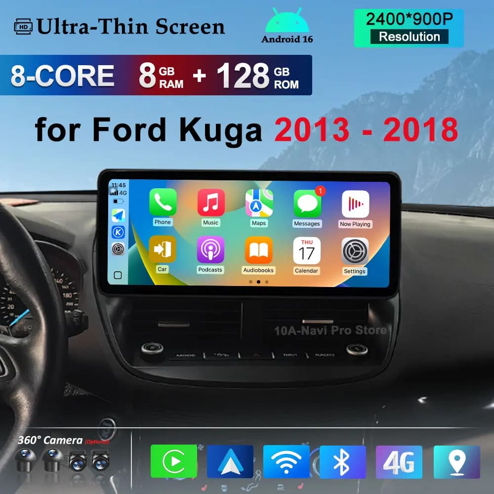 Navigatore GPS 4G con Schermo Diviso, Stereo DSP, BT per Ford Kuga 2013-2018, Autoradio Multimediale Android con WiFi e Touch Screen