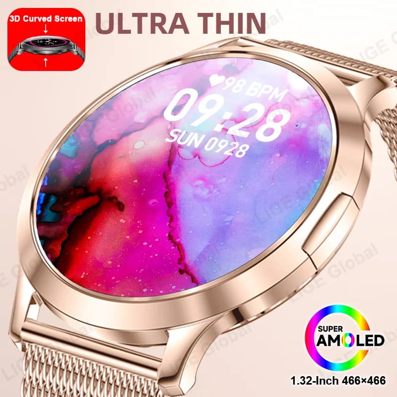 LIGE 2026 Nuovo Smartwatch da Donna alla Moda Ultra Sottile 1.32" AMOLED con Chiamata Bluetooth, Orologio Intelligente per Sport e Fitness, Braccialetto per Signore