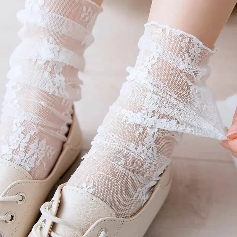 Calzini Harajuku da donna Calzini da donna traspiranti trasparenti in pizzo floreale Calzini a rete a rete dolce Calzini morbidi e traspiranti Calze Sox