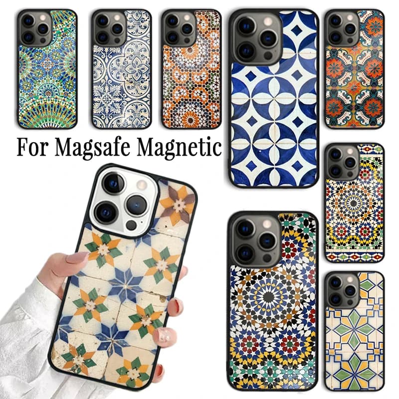 Moroccan Tile Pattern Phone Case Cover For iPhone 17 AIR 16 15 14 13 12 11 Pro Max Plus Wireless Magnetic Magsafe Shell