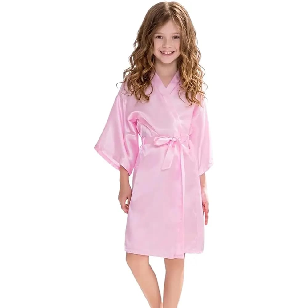 Kimono in Raso Setoso per Bambine, Ideale per Matrimoni, Spa, Feste di Compleanno, Regali, Accappatoio Monocolore