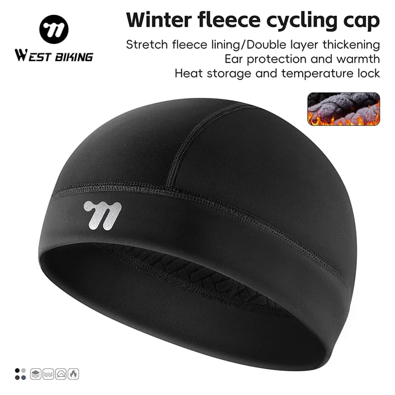 WEST BIKING Winter Fleece Cycling Cap Motorcycle Helmet Liner Unisex Warm Ski Skull Hat Wind‑Proof Outdoor Sports Beanie