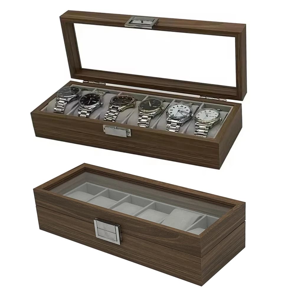 Wooden watch display box with 1 piece black walnut pattern, 6 digit wooden watch packing box