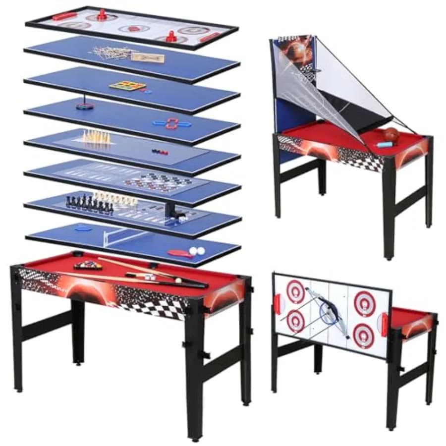 Tavolo da Gioco 14-in-1 - Tavolo Multigioco 48 Pollici con Ping Pong, Basket, Biliardo, Air Hockey, Bowling e Giochi Arcade