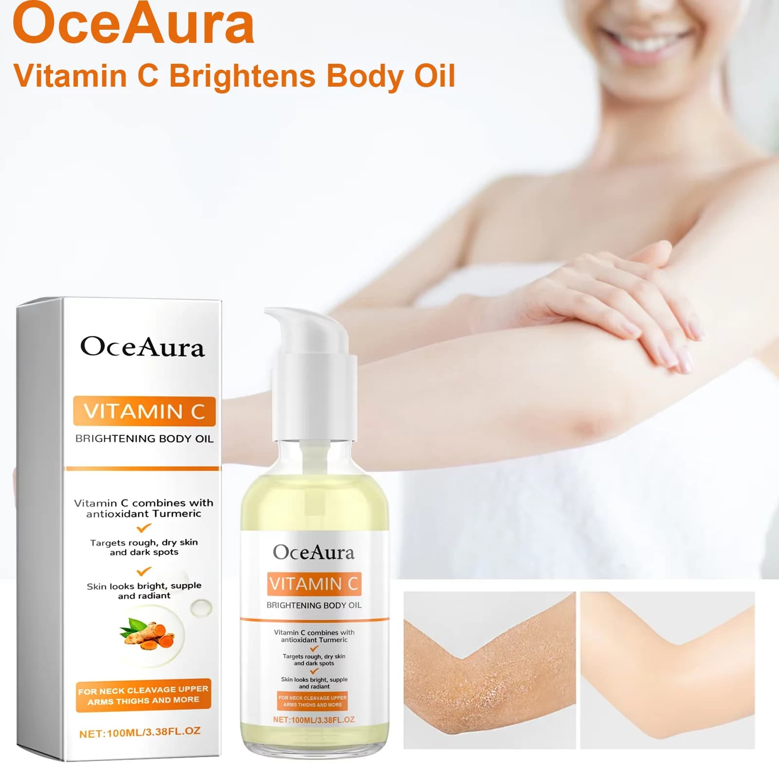OceAura Oil Sleaching Body with Vitamin C for Autumn Moisturizing Dry Skin Repairer Radiant and skin dresser, Body care oil